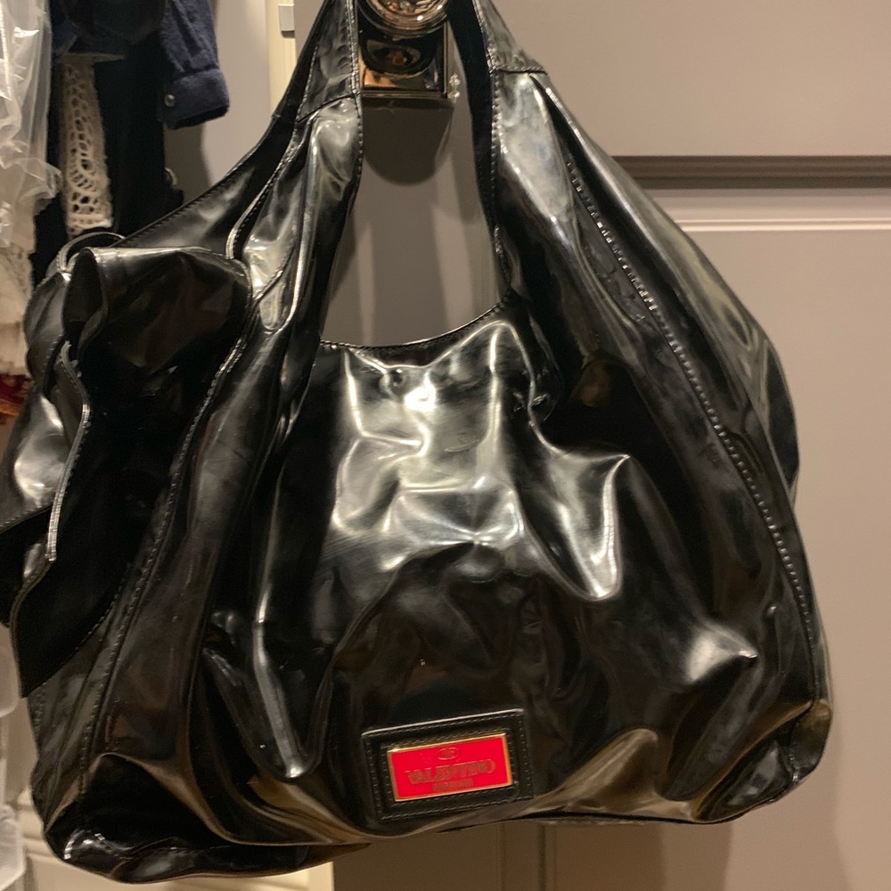 Valentino Nuage Black Patent Leather Bow Bag
